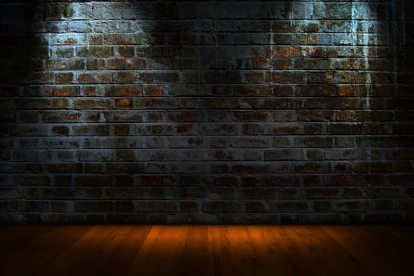 Empty Room Wooden Floor Brick Wall — Stock Photo, Image