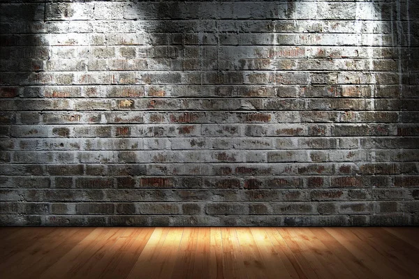 Empty Room Dark Wooden Floor Brick Wall Background — Stock Photo, Image