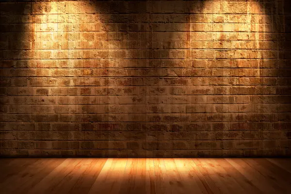 Empty Interior Wooden Floor Brick Wall — Stock Photo, Image