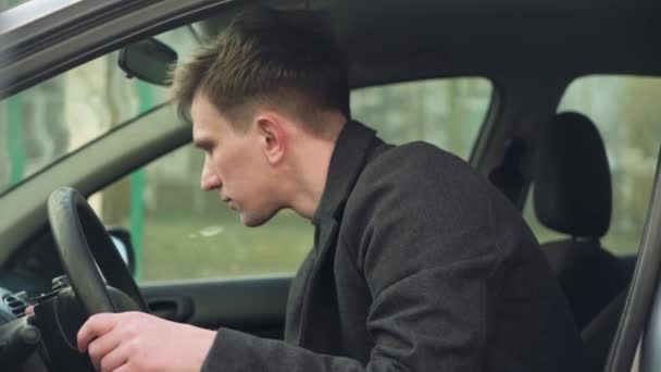 Young Car Driver Inspecting His First Car — Stockvideo