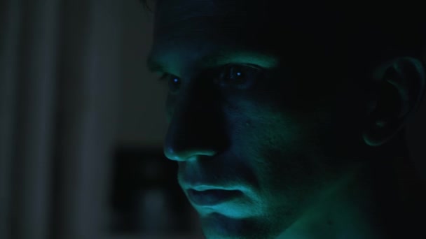 Portrait Male Hacker Nervous Look Close Green — Wideo stockowe