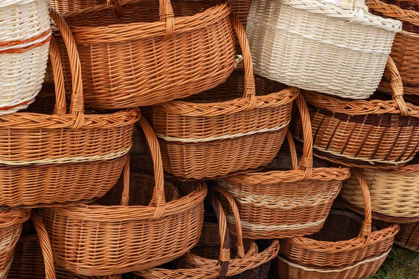 Lot Wicker Baskets Full Frame Shot Handmade Baskets Market — Stock Photo, Image