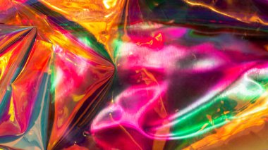 Funky abstract holographic texture. Colorful neon light effect. Iridescent background