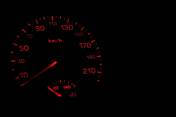 Illuminated Car Speedometer Isolated Black Background Automotive Concept Empty Space — Stock Photo, Image