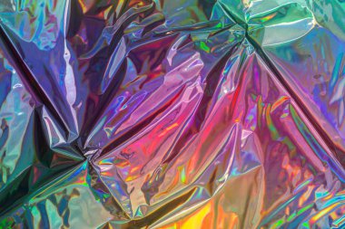 Buruşuk holografik doku. Moda pastel tek boynuzlu at renginde arkaplan