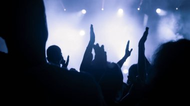 Yaz müzik gösterisi sırasında konser kalabalığının siluetleri