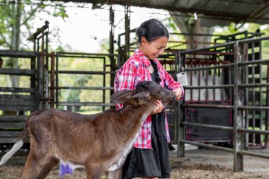 Küçük buzağı parmaklarını emdiği için tiksinmiş yüzlü Latin köylü kız.