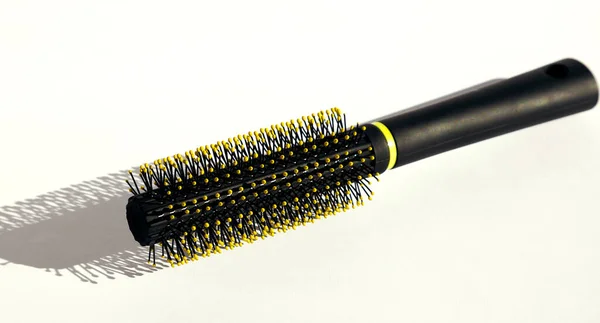 Black Hairbrush White Background Hair Care Concept — Stock Photo, Image