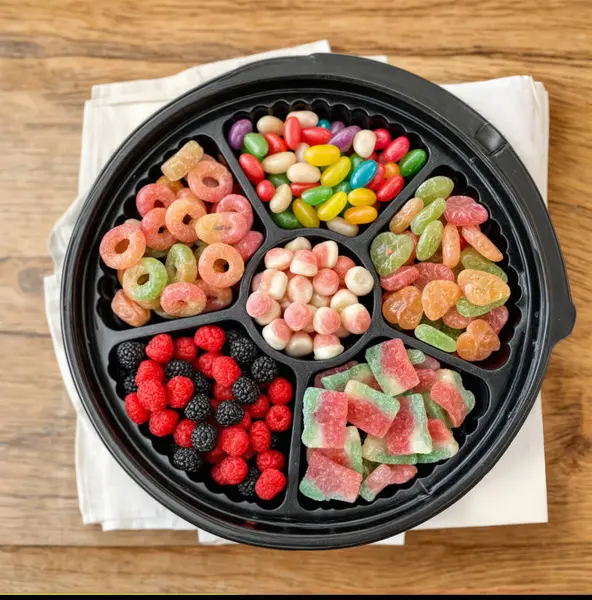 stock image Once upon a time, there was a party where everyone enjoyed a tray of sweets. At the center of the table, a variety of colorful candies delighted both children and adults, creating an atmosphere full of joy and flavor.