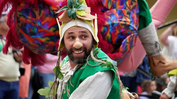 Parada Dworu Króla Karola Człowiek Przebrany Elfa Bawi Mieszczan Średniowieczne — Zdjęcie stockowe