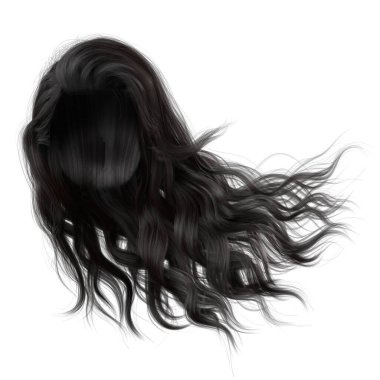 İzole edilmiş beyaz arka planda rüzgarlı uzun dalgalı saçlar, 3B Görüntü, 3B Renklendirme