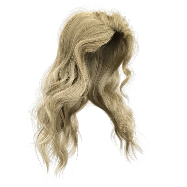 Windblown long wavy hair on isolated white background, 3D Illustration, 3D Rendering