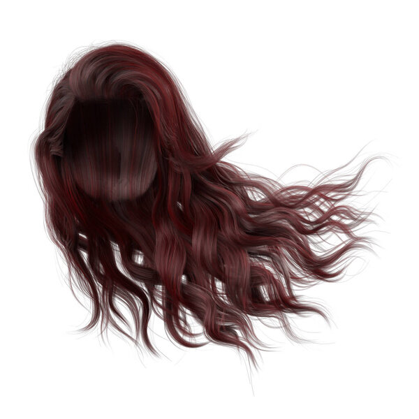 Windblown long wavy hair on isolated white background, 3D Illustration, 3D Rendering