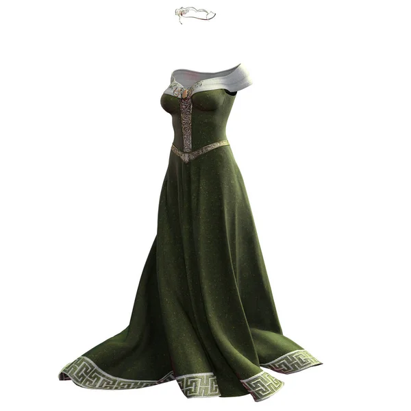 Illustration Rendering Full Length Portrait Isolated Medieval Fantasy Gown Shimmery — Stock Photo, Image