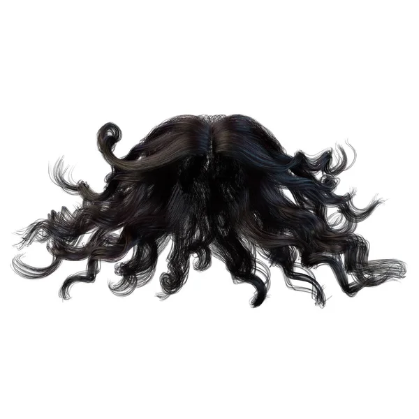 黒風に吹かれた長い波状の髪の隔離された白い背景 3Dイラスト 3Dレンダリング — ストック写真
