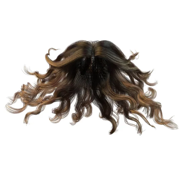 孤立した白い背景に茶色の風に吹かれた長い波状の髪 3Dイラスト 3Dレンダリング — ストック写真