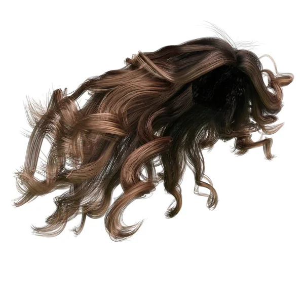 Brown Windblown Long Wavy Hair Isolated White Background Illustration Rendering — Stock Photo, Image