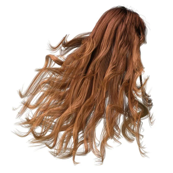 Red Windblown Long Wavy Hair Isolated White Background Illustration Rendering — Stock Photo, Image