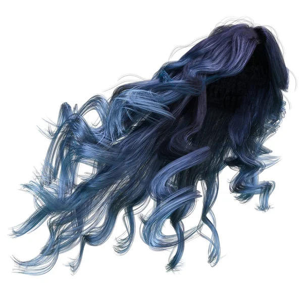 Blue Windblown Long Wavy Hair Isolated White Background Illustration Rendering — Stock Photo, Image