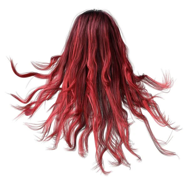 孤立した白い背景に赤い風に吹かれた長い波状の髪 3Dイラスト 3Dレンダリング — ストック写真