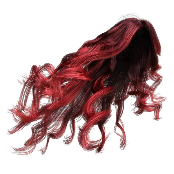 Red Windblown Long Wavy Hair Isolated White Background Illustration Rendering — Stock Photo, Image