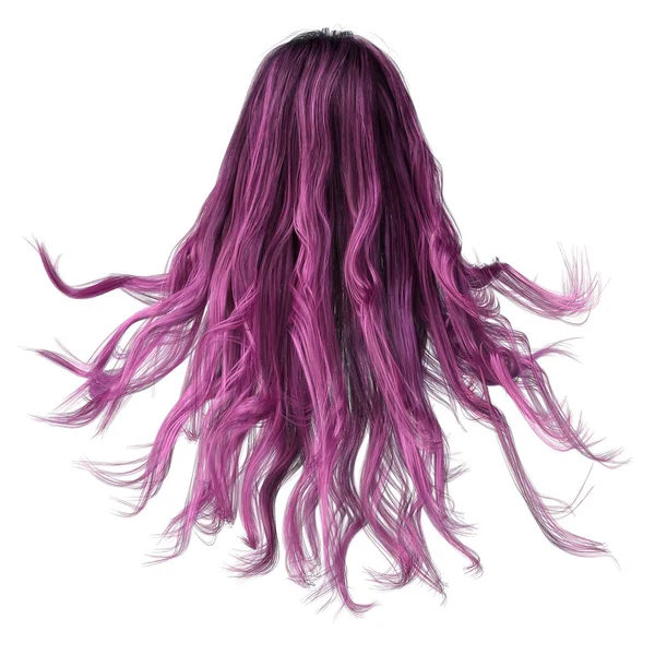 ピンクの風に吹かれた長い波状の髪隔離された白い背景 3Dイラスト 3Dレンダリング — ストック写真