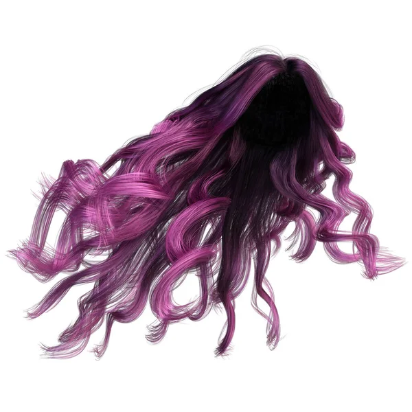 Růžové Větrem Foukané Dlouhé Vlnité Vlasy Izolovaném Bílém Pozadí Ilustrace — Stock fotografie