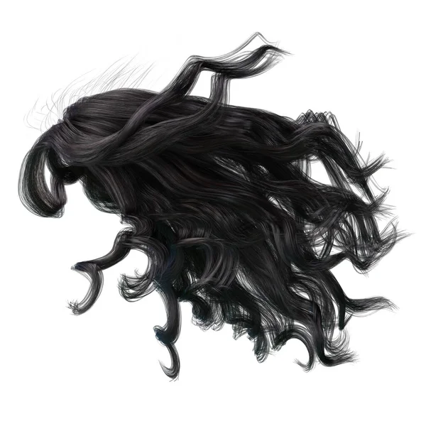 Black Windblown Long Wavy Hair Isolated White Background Illustration Rendering Royalty Free Stock Photos