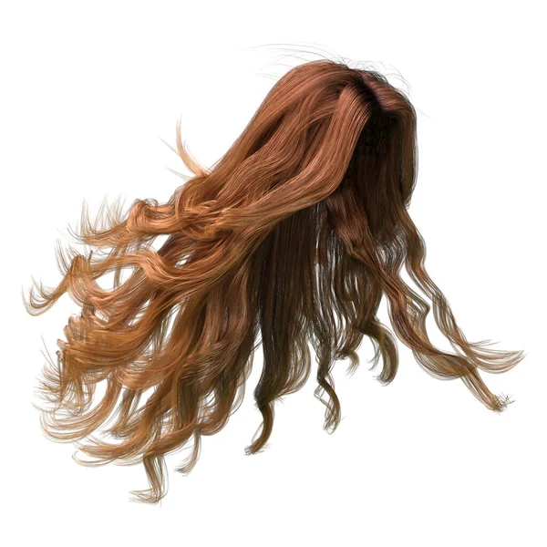 Red Windblown Long Wavy Hair Isolated White Background Illustration Rendering Stock Image