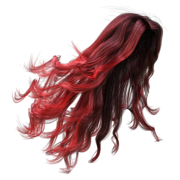 Rood Windgeblazen Lang Golvend Haar Geïsoleerde Witte Achtergrond Illustratie Rendering — Stockfoto