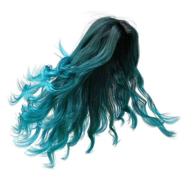 Turquoise Windblown Long Wavy Hair Isolated White Background Illustration Rendering Stock Photo