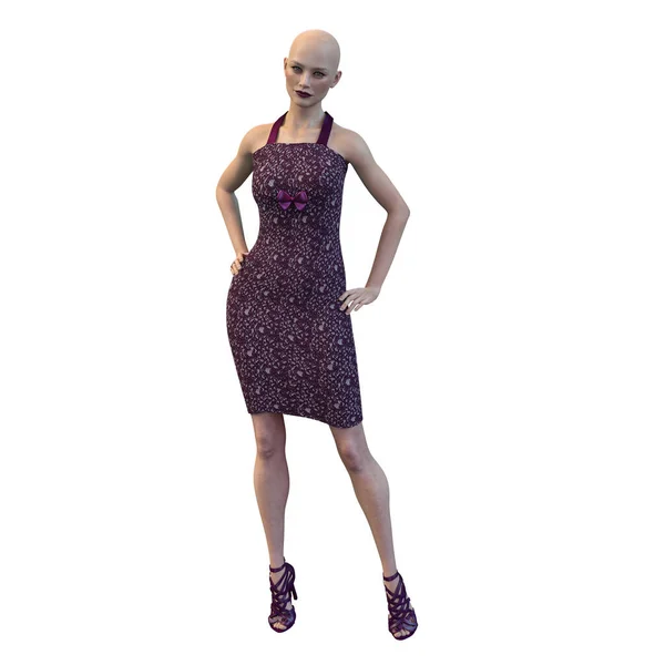 イゾルブな背景を持つ女性Maroon膝丈の夏のドレスは 縞模様の高いヒール 3Dレンダリング 3Dイラスト付き — ストック写真