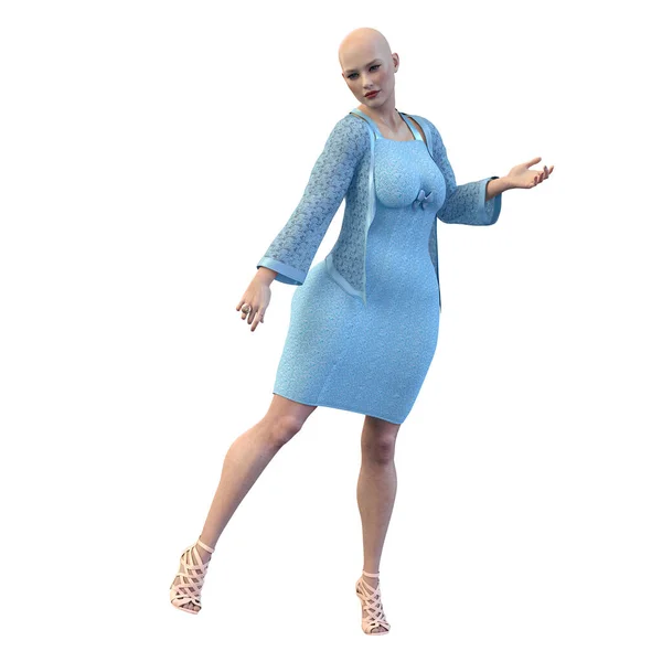 Vrouw Blauwe Knie Lengte Cocktailjurk Met Strappy High Heels Rendering — Stockfoto