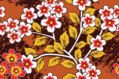 Çiçekli vektör illüstrasyonlu kusursuz desen, Endonezya Geleneksel Batik motifi