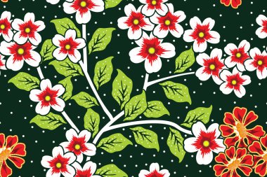 Çiçekli vektör illüstrasyonlu kusursuz desen, Endonezya Geleneksel Batik motifi