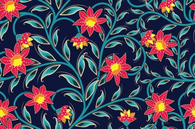 Çiçekli vektör illüstrasyonlu kusursuz desen, Endonezya Geleneksel Batik motifi