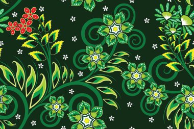 Çiçekli vektör illüstrasyonlu kusursuz desen, Endonezya Geleneksel Batik motifi