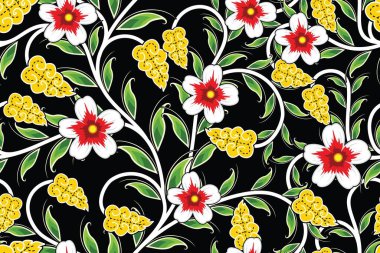 Çiçekli vektör illüstrasyonlu kusursuz desen, Endonezya Geleneksel Batik motifi