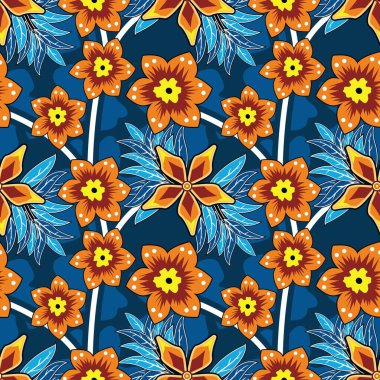 Çiçekli vektör illüstrasyonlu kusursuz desen, Endonezya Geleneksel Batik motifi