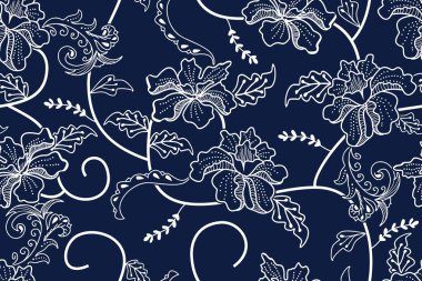 Kusursuz Desen Çiçek Vektörü İllüstrasyonu, Doğa Batik Motifi