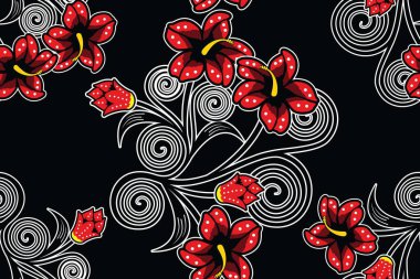 Kusursuz Desen Çiçek Vektörü İllüstrasyonu, Doğa Batik Motifi