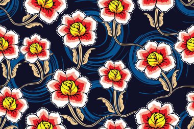 Kusursuz Desen Çiçek Vektörü İllüstrasyonu, Doğa Batik Motifi