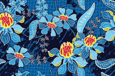 Kusursuz Desen Çiçek Vektörü İllüstrasyonu, Doğa Batik Motifi