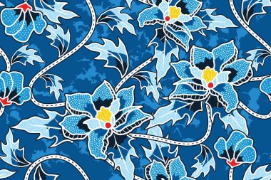 Kusursuz Desen Çiçek Vektörü İllüstrasyonu, Doğa Batik Motifi