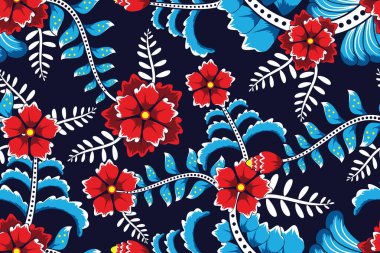 Çiçek Vektörü İllüstrasyonlu Kusursuz Desen, Asya Batik Motifi