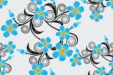 Çiçek Vektörü İllüstrasyonlu Kusursuz Desen, Asya Batik Motifi