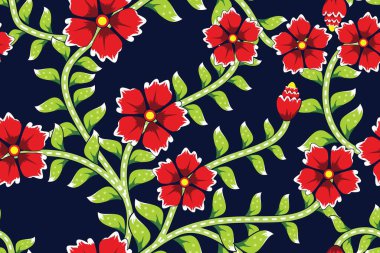 Çiçekli vektör illüstrasyonlu kusursuz desen, Tropikal Batik