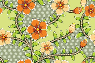 Çiçekli vektör illüstrasyonlu kusursuz desen, Tropikal Batik