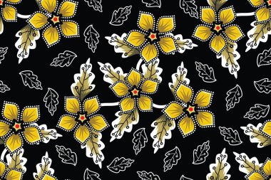 Çiçekli vektör illüstrasyonlu kusursuz desen, Tropikal Batik