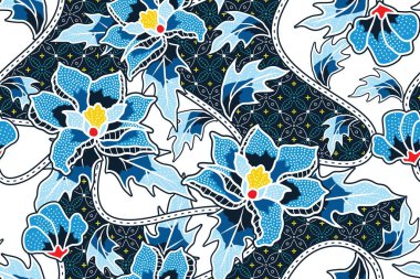 Çiçekli vektör illüstrasyonlu kusursuz desen, Endonezya batik motifi